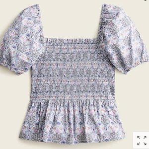 J. Crew Smocked Square-neck Cotton Top In Liberty Club Nouveau Floral Pr…